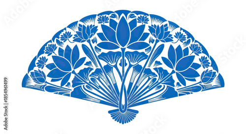 Blue Floral Fan Art Nouveau Design