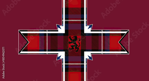Scottish Tartan Cross Symbol with Lion Rampant Emblem