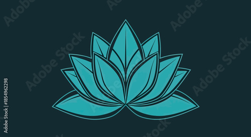 Turquoise Lotus Flower Symbol on Dark Background, Zen and Meditation Concept