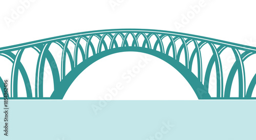 Teal Arch Bridge Over Water, Minimalist Graphic Design