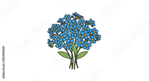 Forget-me-not flowers bouquet illustration, blue floral bunch, simple flat design