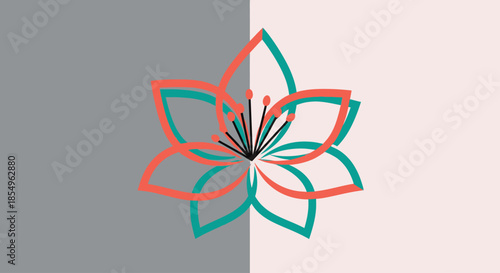 Abstract Flower Design - Coral Teal and Grey Contrast