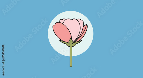 Minimalist Pink Flower Illustration on Blue Background