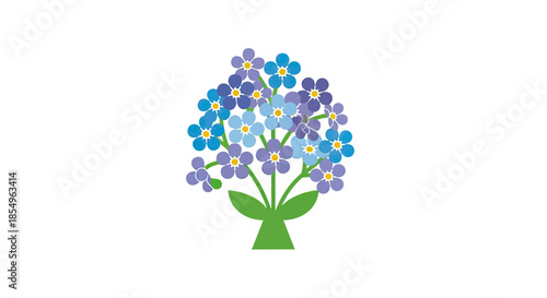 Forget-Me-Not Flower Bouquet, Blue and Purple Blossoms, Vector Illustration