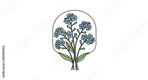 Delicate Blue Forget-Me-Nots with Green Leaves illustration