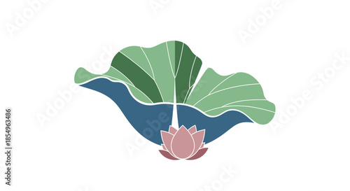 Stylized Lotus Flower and Lily Pad Icon - Serene Nature and Wellness Symbol