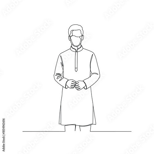 Line drawing of a man wearing a traditional kurta