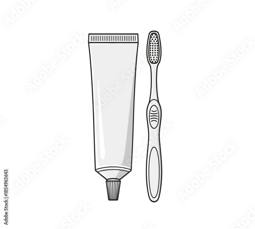 Simple illustration of essential dental hygiene items a tube of toothpaste and toothbrush