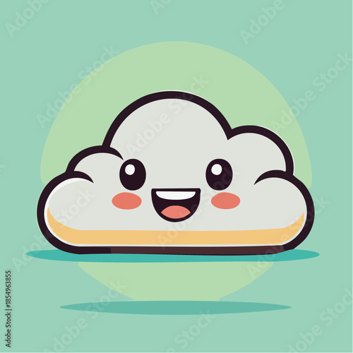 Cute cartoon cloud character with smiling face and rosy cheeks on a light green background.