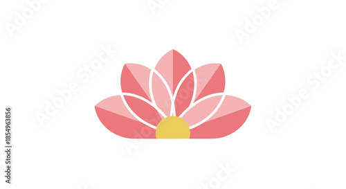 Stylized Pink Lotus Flower Icon with Yellow Center on White Background