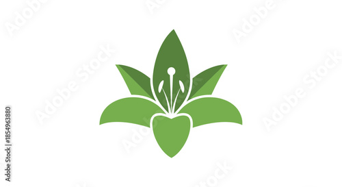 Green stylized flower logo, nature symbol, isolated on white background