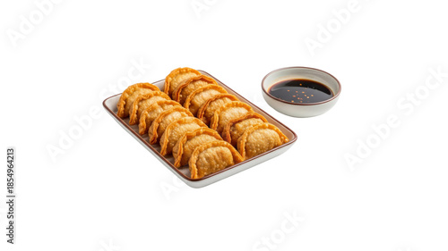 Fried dumplings with soy dipping sauce