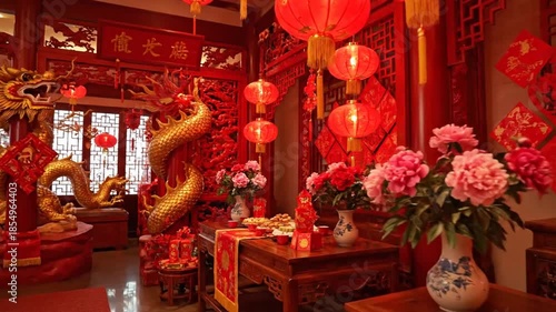 Elegant Chinese Lunar New Year Decor Celebrating Prosperity and Tradition in a