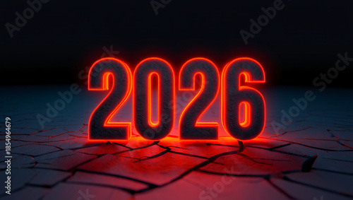 neonlit 2026 year on cracked ground