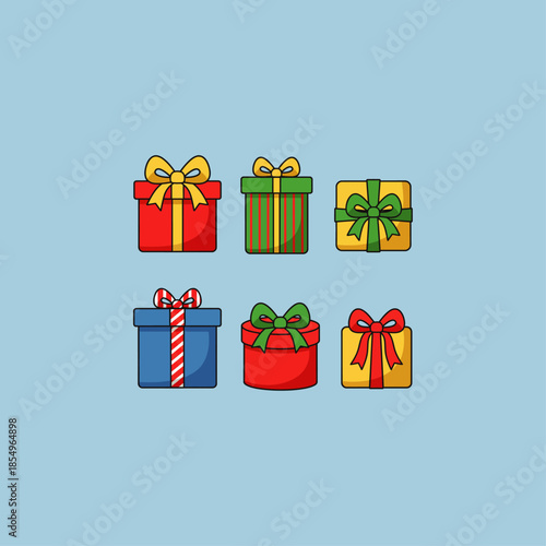 Christmas gift box collection icon flat vector design.