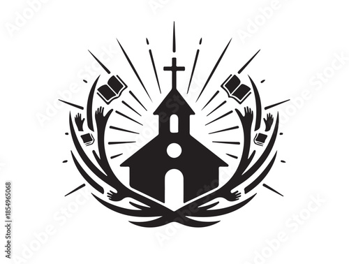  Mission Church  Established for outreach and evangelism Icon on White Silhouette white background.