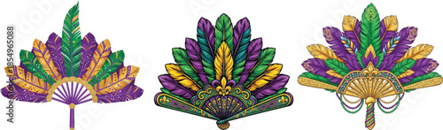 Elegant Mardi Gras Masquerade Fans with Fleur De Lis Icons