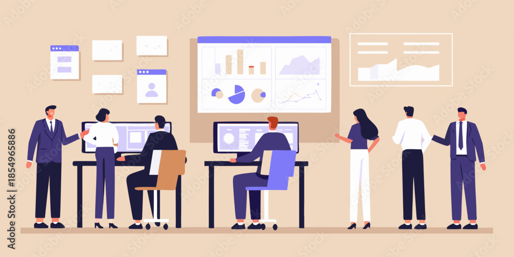 Obraz premium Team collaboration and data analysis in a modern office environment