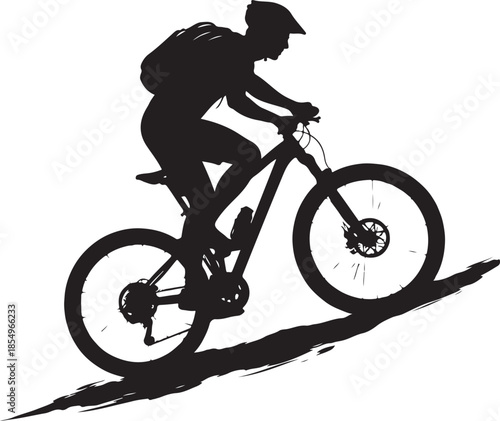 Mountain Biker Silhouette Riding Uphill Vector