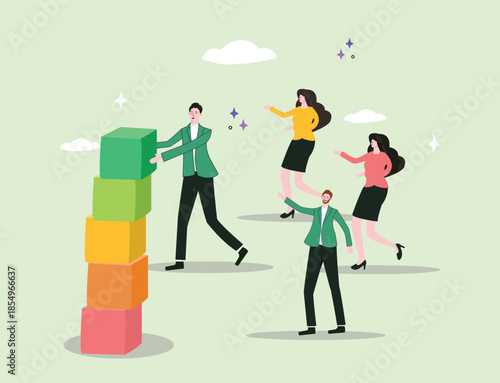 It symbolize competition, analytics, or partnership, with rising blocks representing progress, growth, and the pursuit of higher business goals.