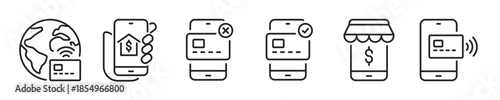Mobile Banking thin line icon set. Web minimal editable stroke icons