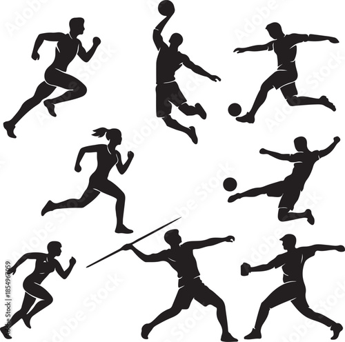 Sport Silhouette Set Multiple Athletes Action Poses Vector