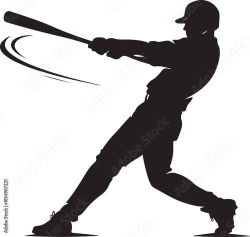 Baseball Batter Silhouette Swinging Bat Action Vector