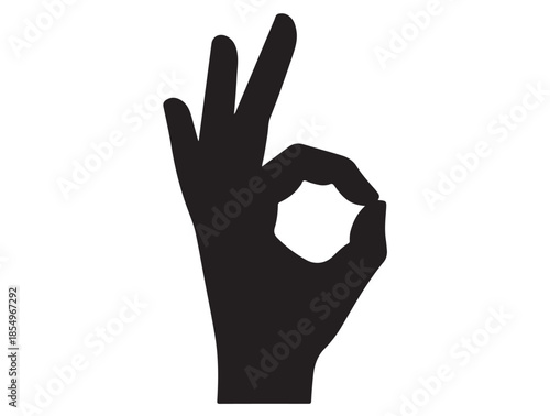 Monochrome Hand Gesture Graphic Icon on White Silhouette icon on white backgound.