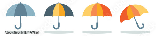 Umbrella Icon Set, Top View, Front and Folded Umbrella Vector Illustration.