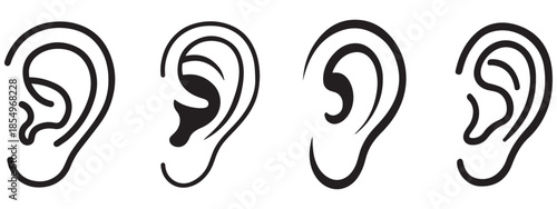 Ear Line Icons Vector – Hearing Symbol, Human Anatomy Outline, Listening Design Set .