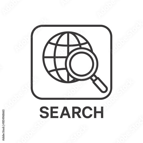 A magnifying glass over a globe representing search on the internet