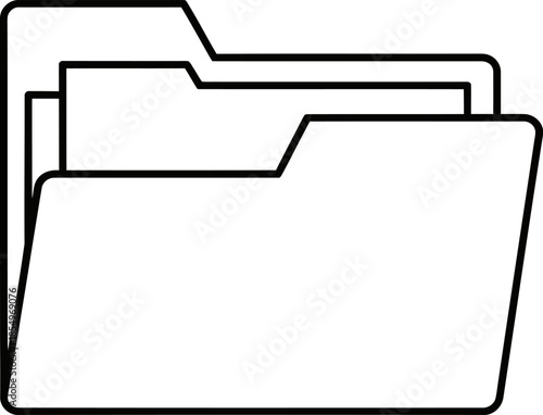 Stacked White File Folders with Black Outline on White Background