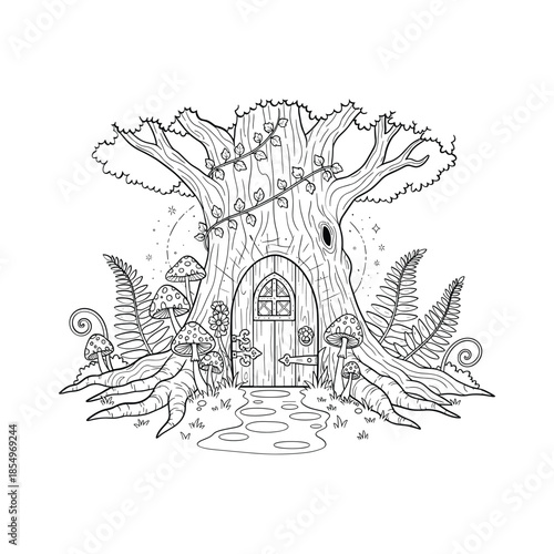 Enchanted treehouse entrance Vector, illustration