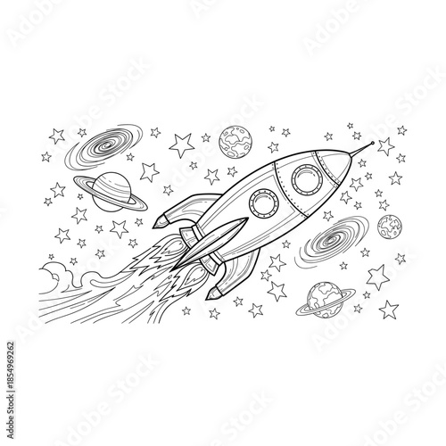 Rocket journey through space Vector, illustration