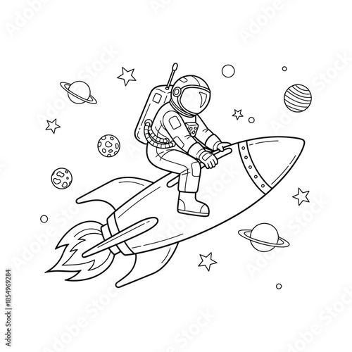 Astronaut riding a rocket Vector, illustration