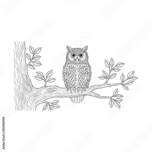 Owl perched on a branch Vector, illustration