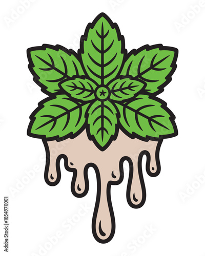 Mint Leaves Dripping With Cream - Fresh Flavor Illustration