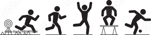 Dynamic stick figures illustrating various athletic pursuits and competitive sports activities