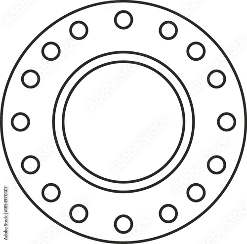 Black Metal Flange with Holes Isolated on White Background