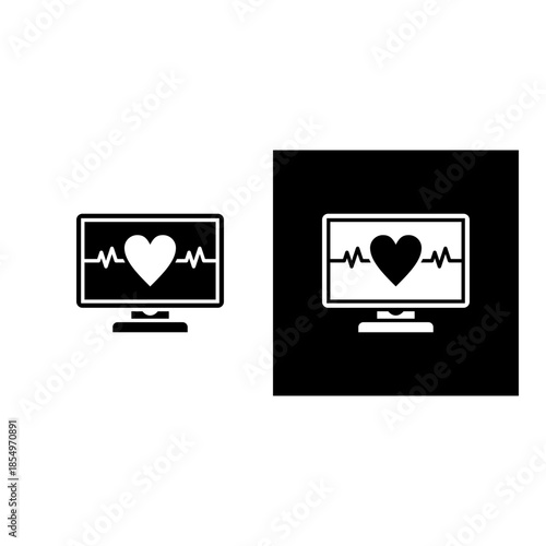 Ecg Monitor icon black and white filled.