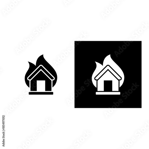 House On Fire icon black and white filled.