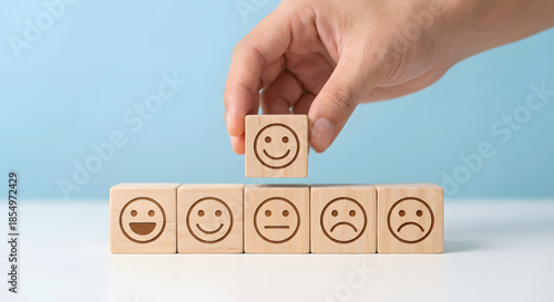 customer service rating concept with wooden blocks