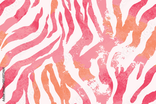 zebra seamless pattern. pink and orange stripped on a pink background. digital art in the style of a watercolor painting. vector background for fabric design, wrapping paper, textile, wallpaper, 