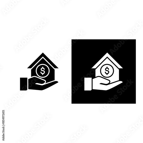 Real Estate Investment icon black and white filled.