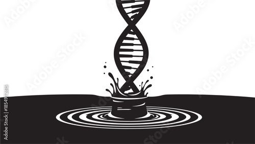 Dna helix falling into liquid creating ripples and a splash effect