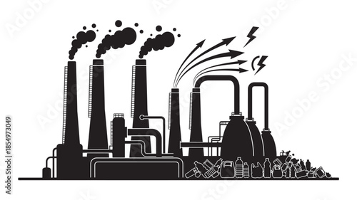 Industrial pollution with factory chimneys emitting smoke and air contamination