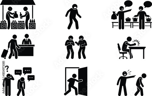 Collection of pictogram icons illustrating daily social interaction, emotions, and everyday activities