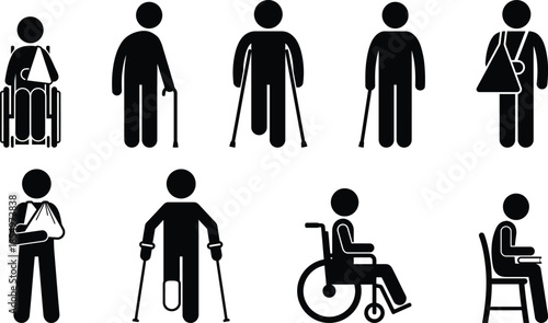 A collection of icons showing individuals with physical disabilities and medical conditions