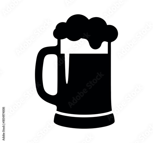 Beer mug icon with foam silhouette isolated on white background