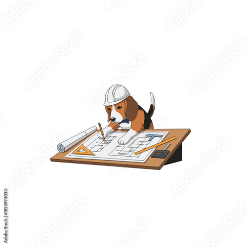 Beagle architect designing Vector, illustration